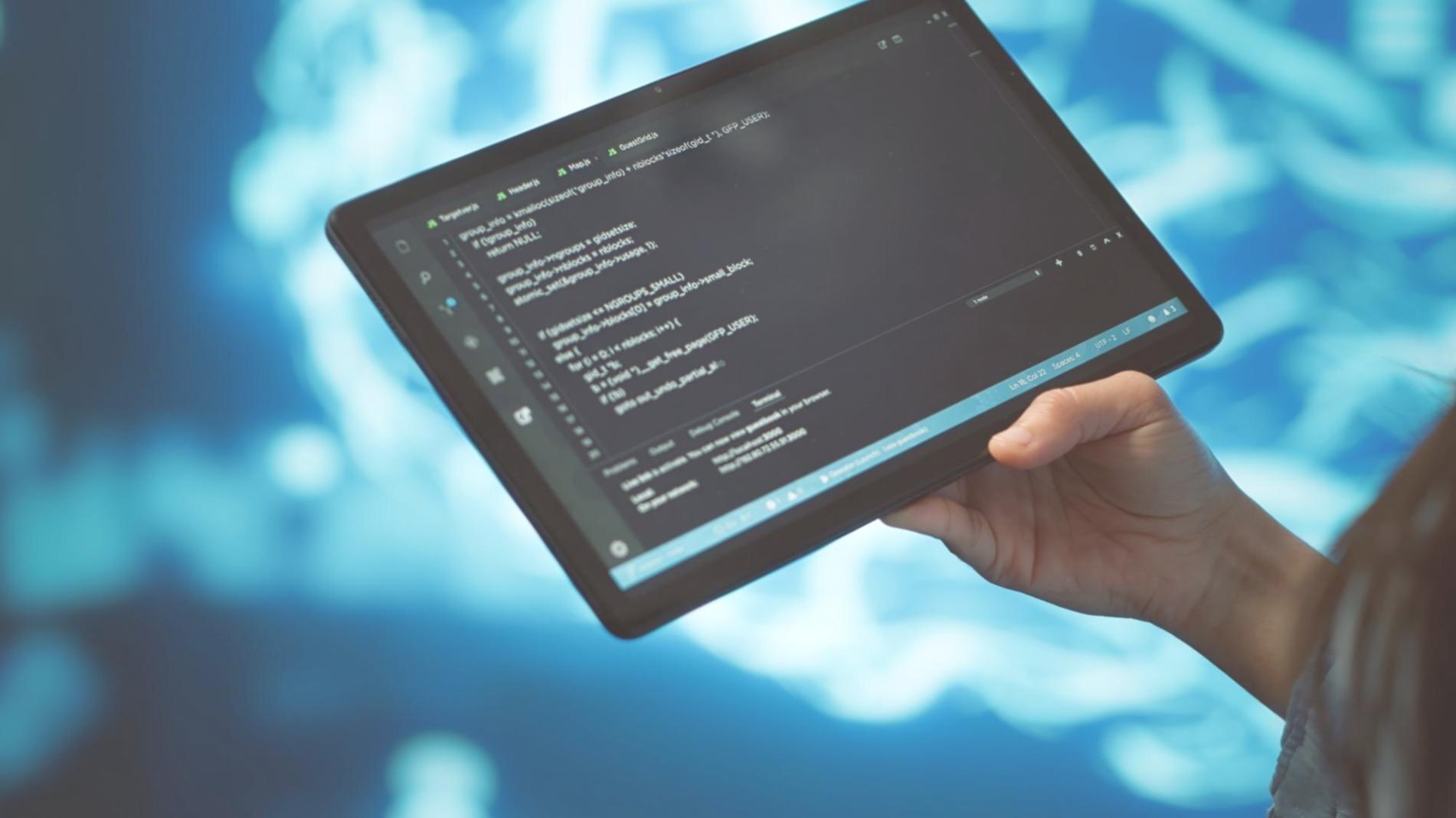 Modern blockchain development workspace with multiple monitors displaying code and network diagrams