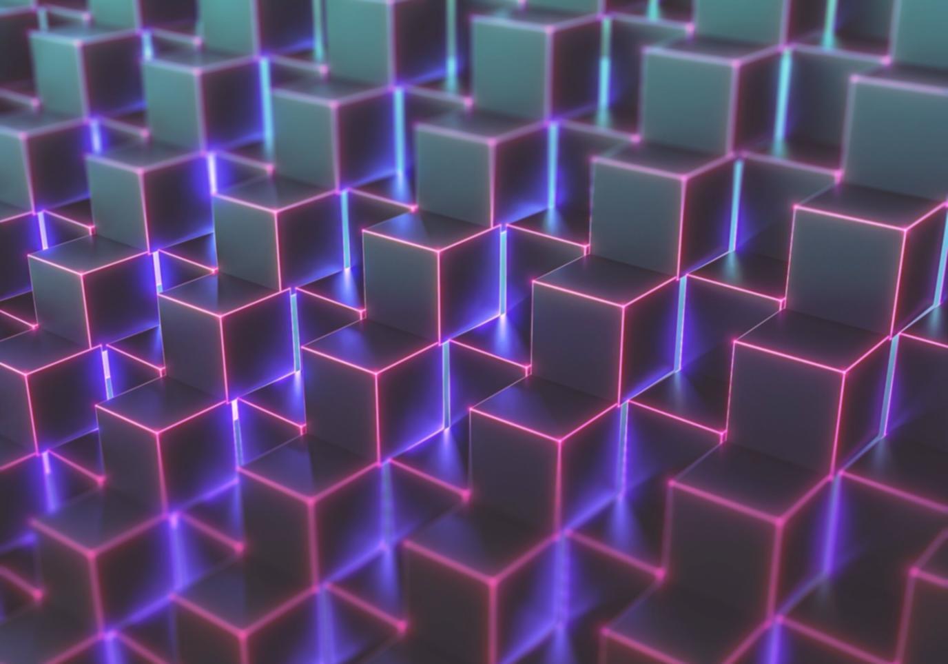 Blockchain network visualization showing connected nodes and data flow